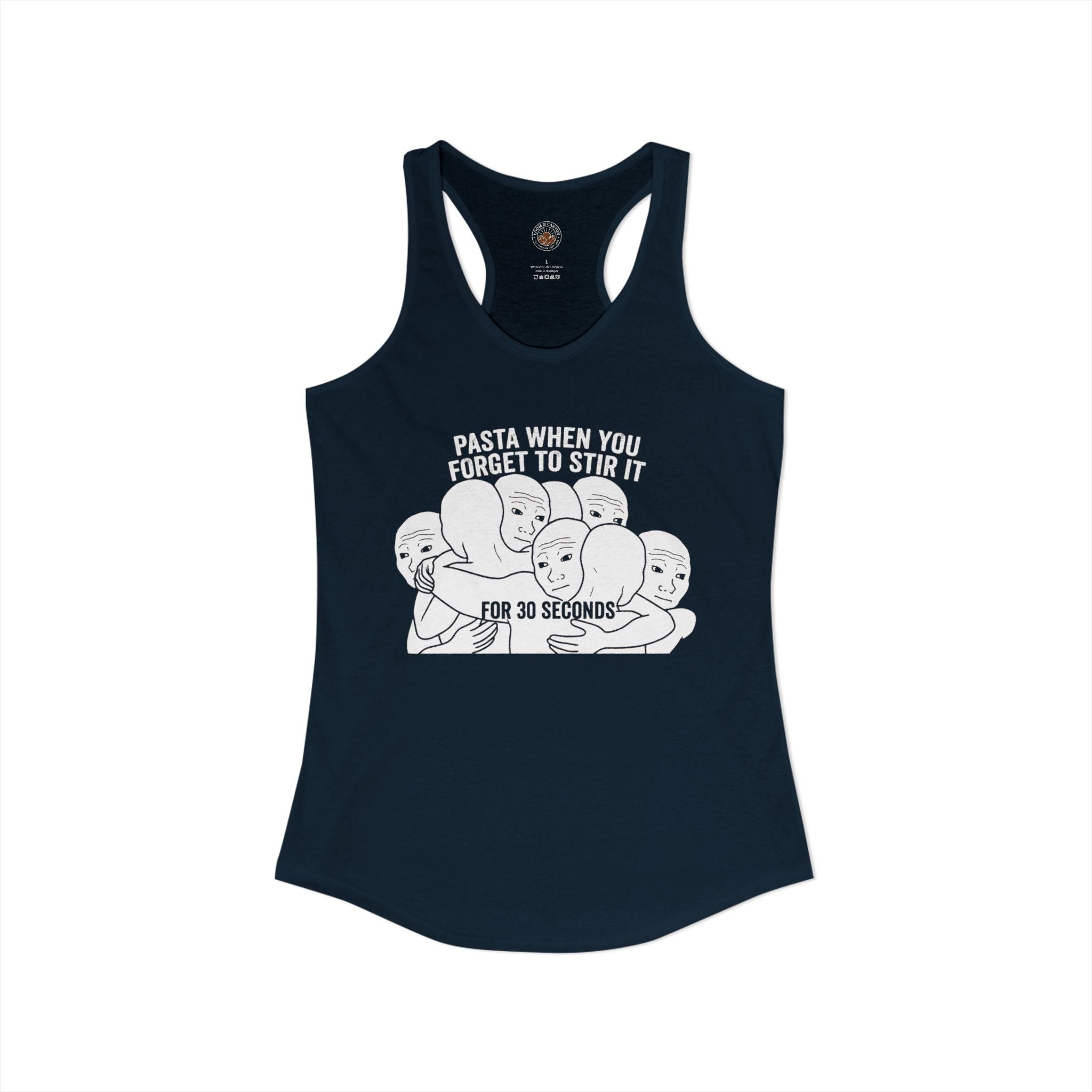 "Pasta When You Forget To Stir It For 30 Seconds" Funny Meme Women's Graphic Racerback Tank