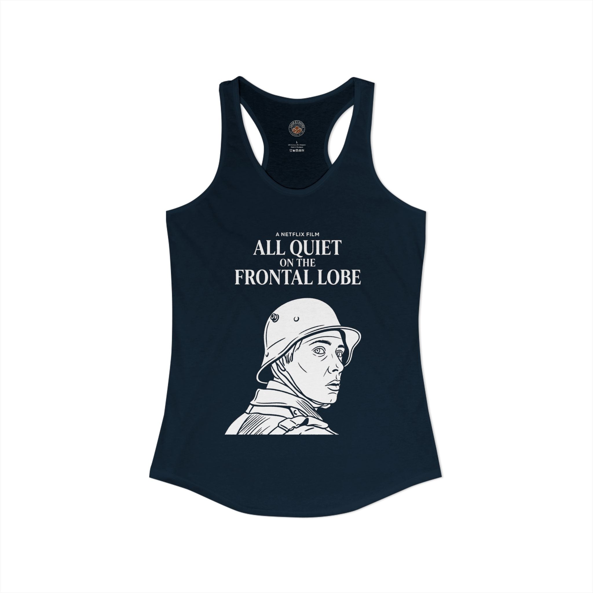 "All Quiet On The Frontal Lobe" Funny Meme Women's Graphic Racerback Tank