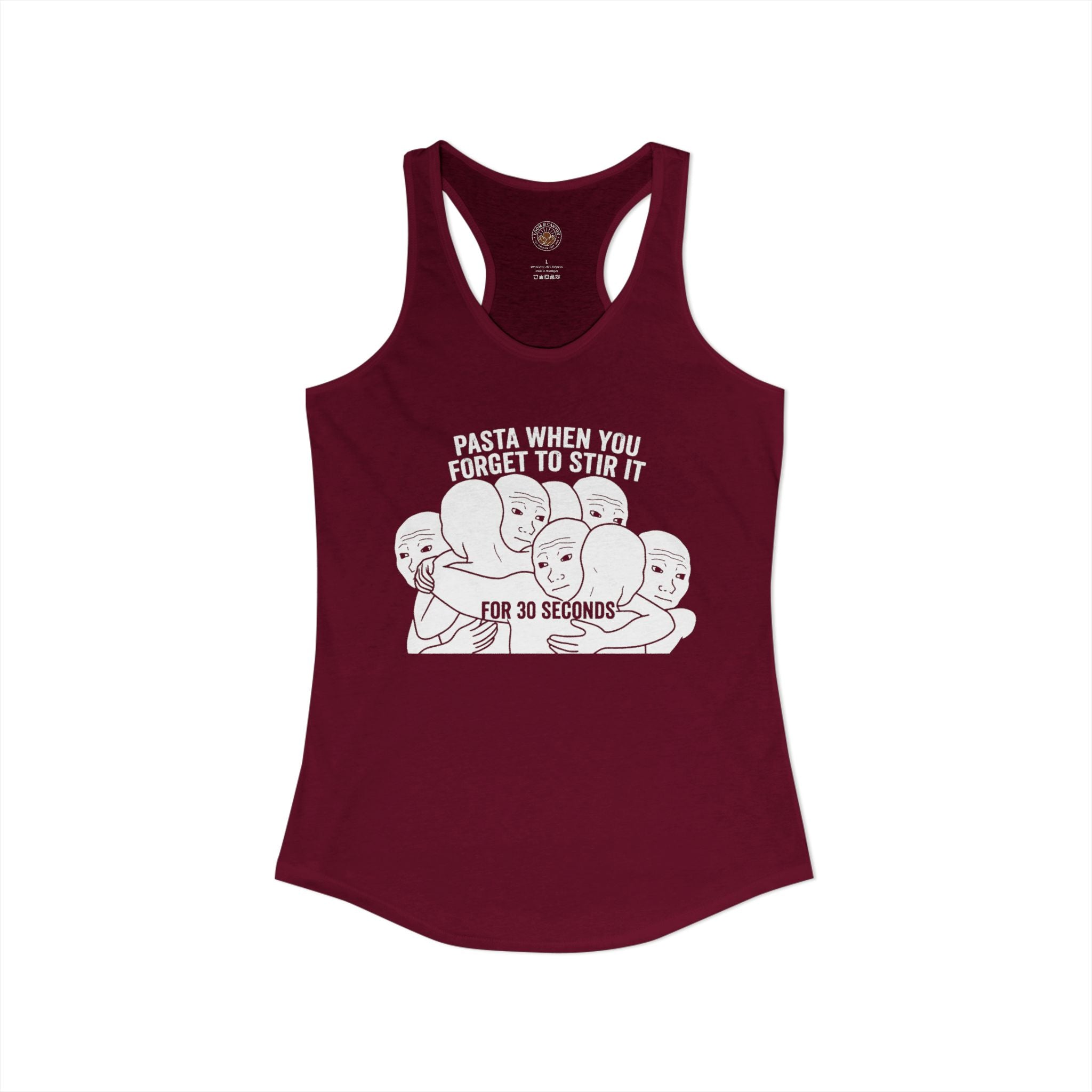 "Pasta When You Forget To Stir It For 30 Seconds" Funny Meme Women's Graphic Racerback Tank