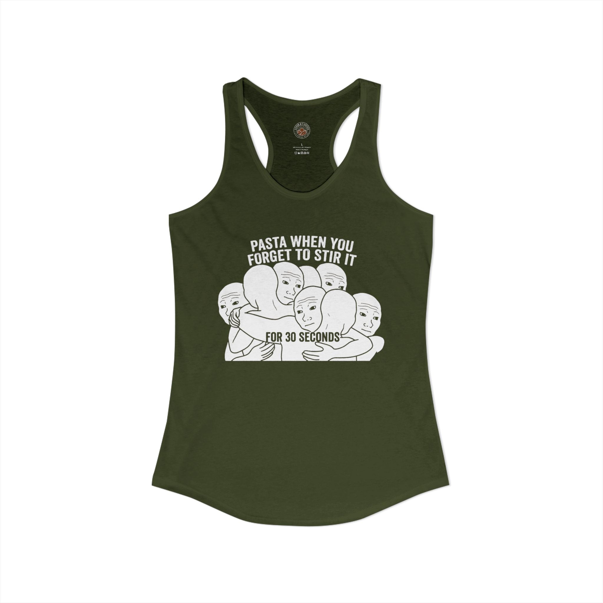 "Pasta When You Forget To Stir It For 30 Seconds" Funny Meme Women's Graphic Racerback Tank