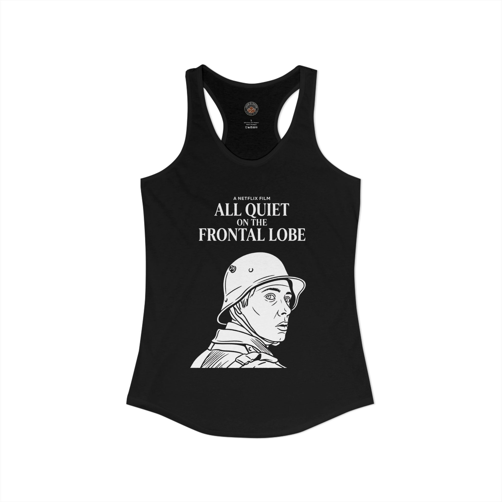 "All Quiet On The Frontal Lobe" Funny Meme Women's Graphic Racerback Tank