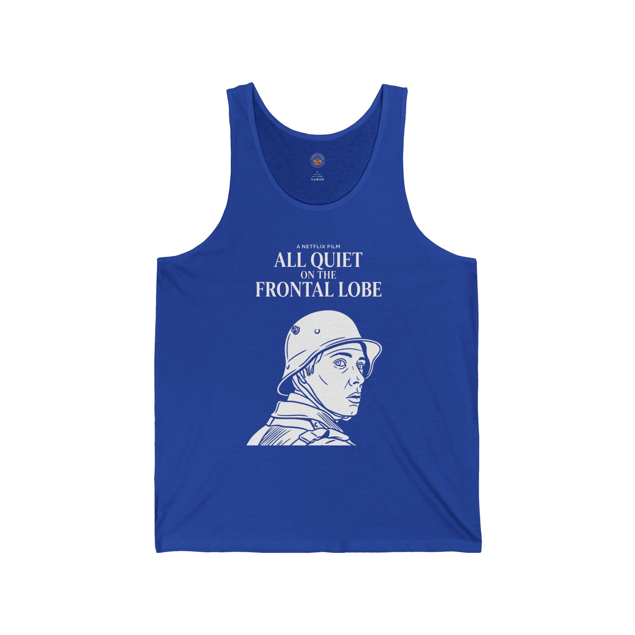 “All Quiet On The Frontal Lobe” Funny Meme Men/Unisex Graphic Tank