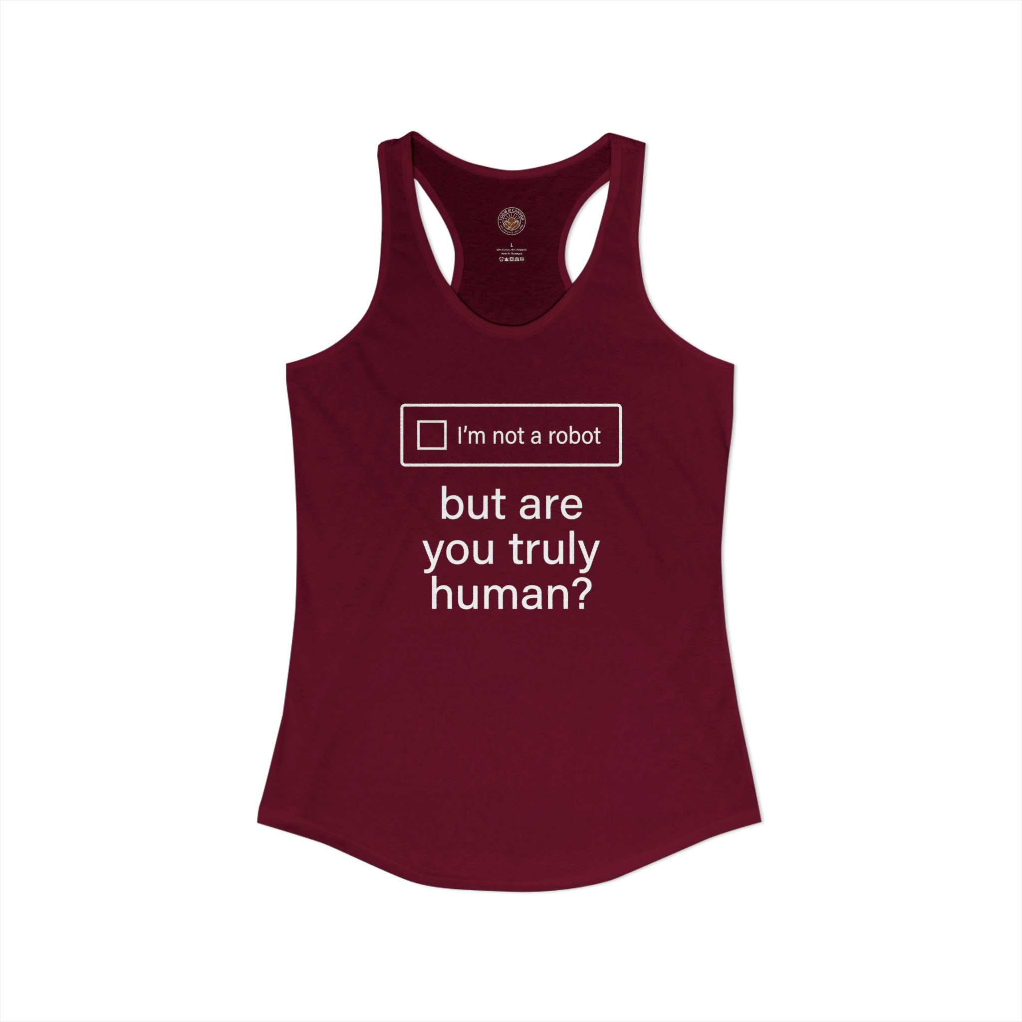 "But Are You Truly Human?" Meme Women's Racerback Tank