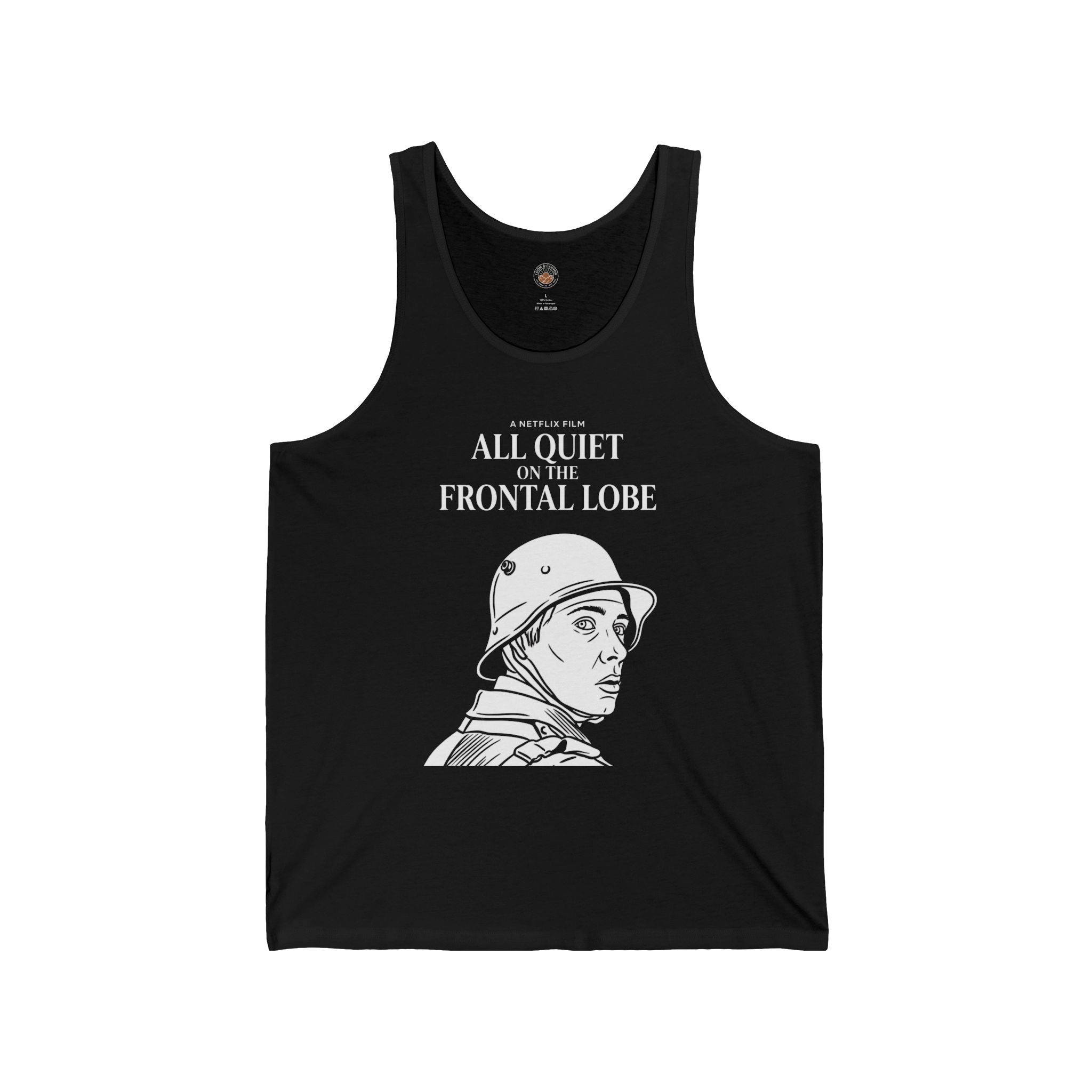 “All Quiet On The Frontal Lobe” Funny Meme Men/Unisex Graphic Tank