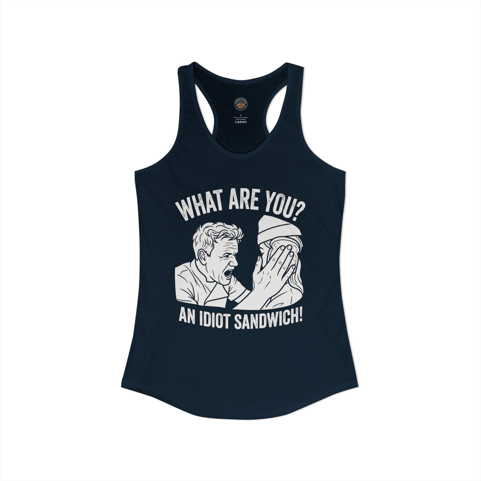 "What Are You? An Idiot Sandwich!" Funny Meme Women's Graphic Racerback Tank