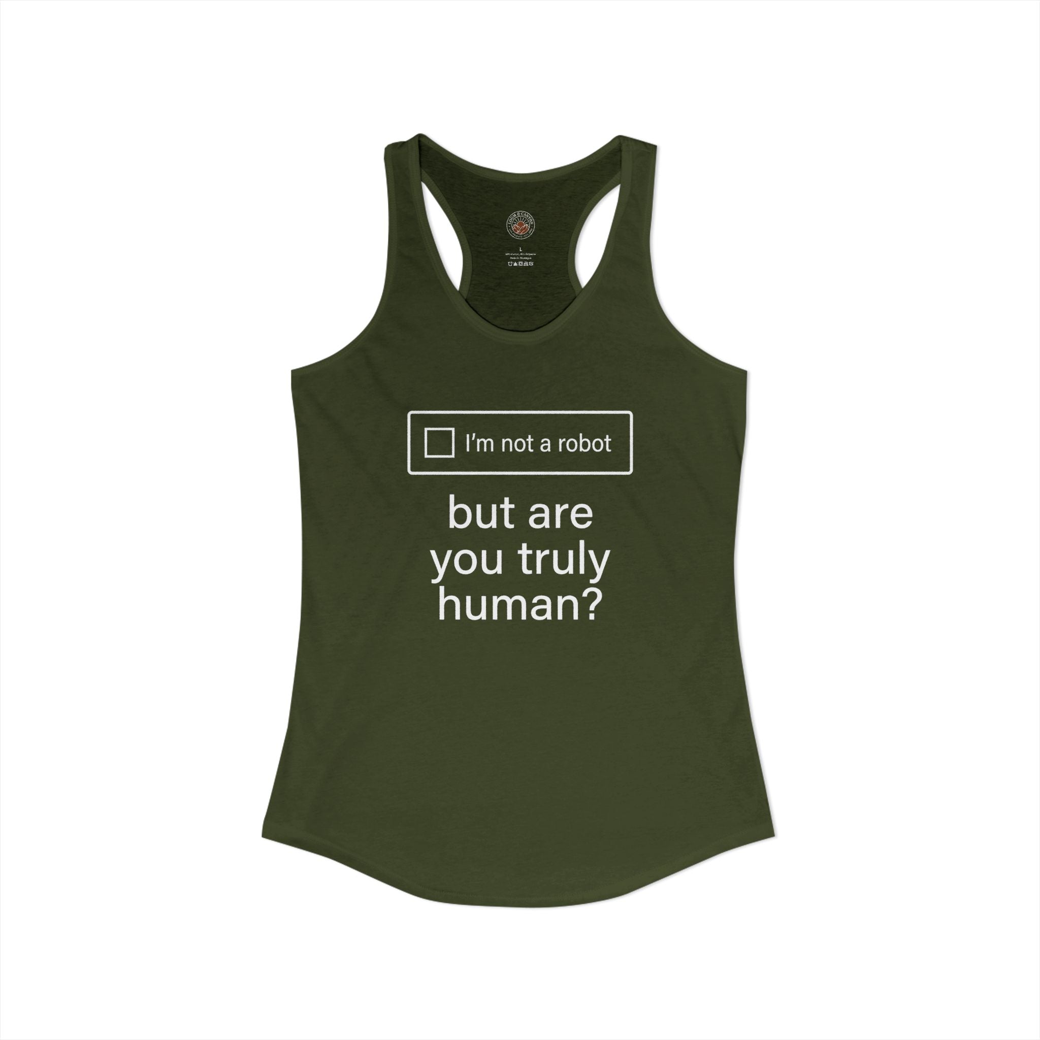 "But Are You Truly Human?" Meme Women's Racerback Tank