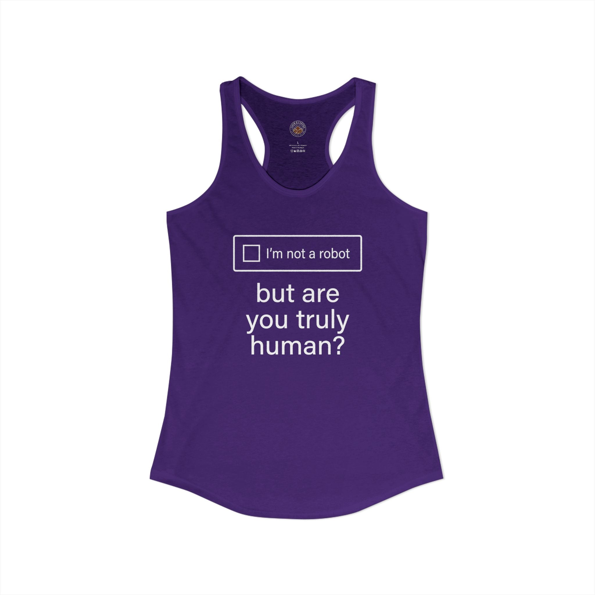 "But Are You Truly Human?" Meme Women's Racerback Tank