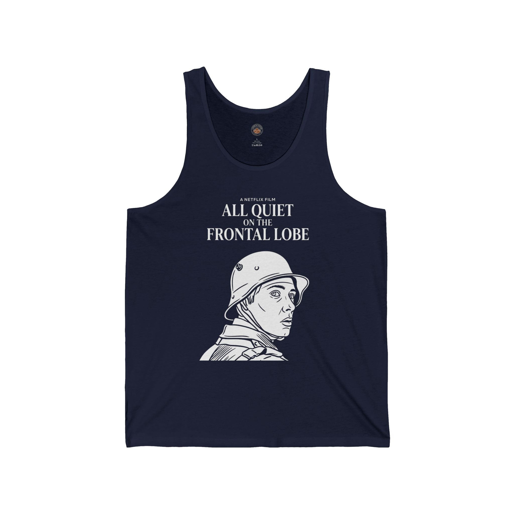 “All Quiet On The Frontal Lobe” Funny Meme Men/Unisex Graphic Tank