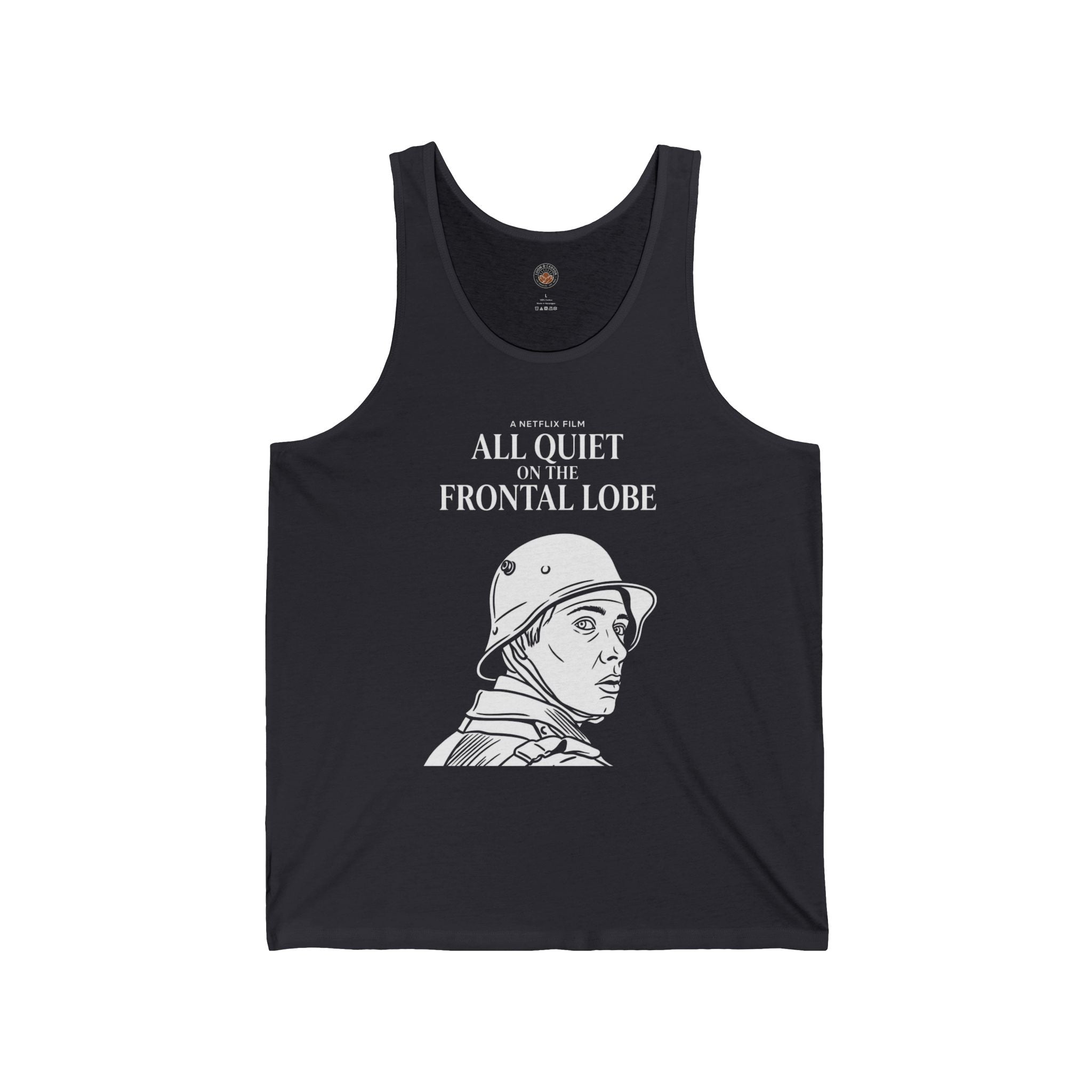 “All Quiet On The Frontal Lobe” Funny Meme Men/Unisex Graphic Tank