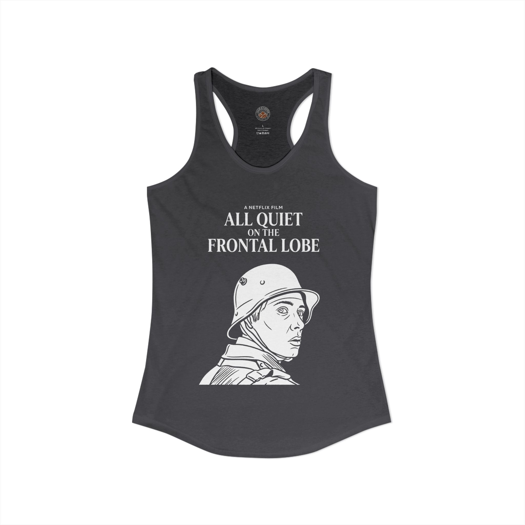 "All Quiet On The Frontal Lobe" Funny Meme Women's Graphic Racerback Tank