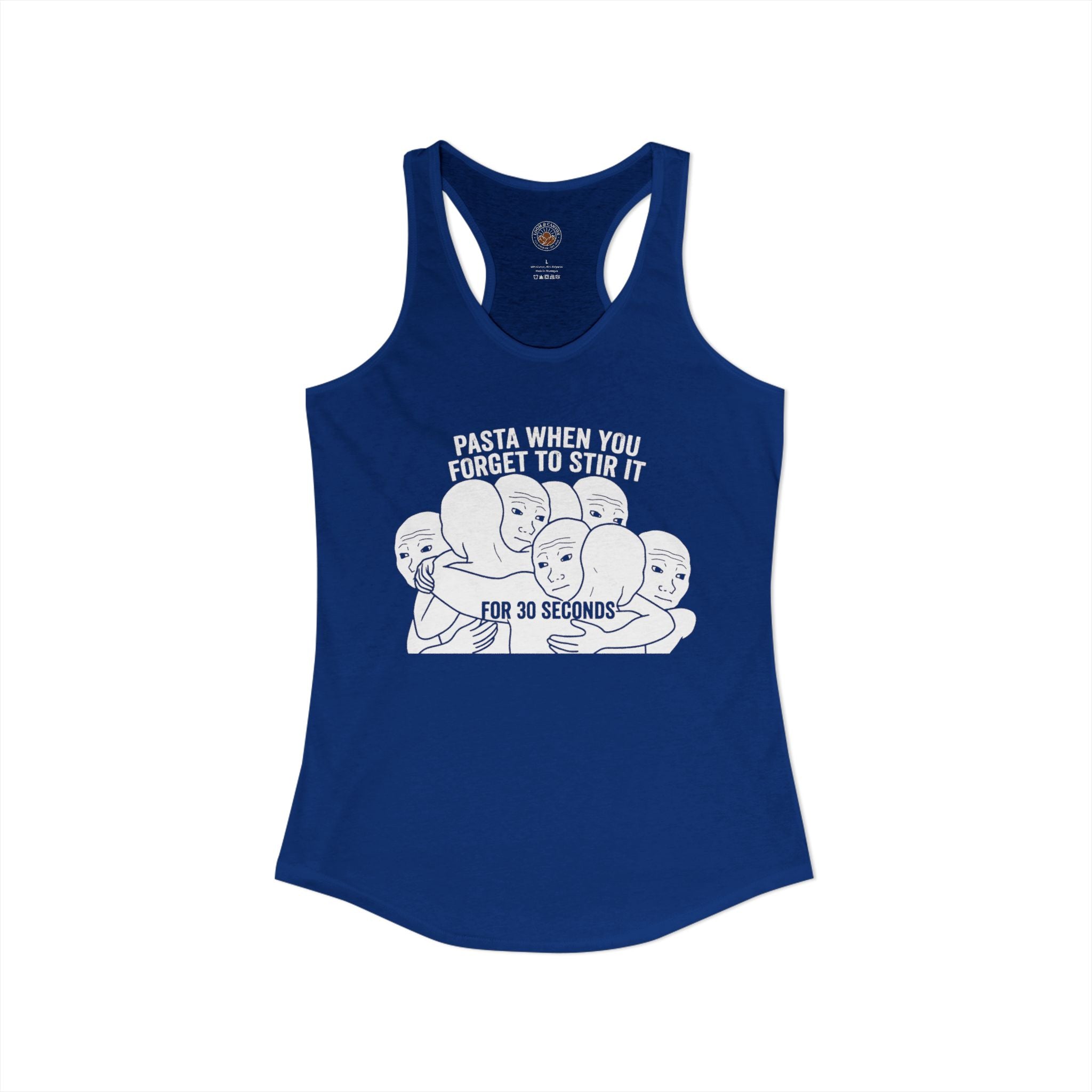 "Pasta When You Forget To Stir It For 30 Seconds" Funny Meme Women's Graphic Racerback Tank